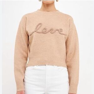 Endless Rose Beige Love Chenille Embroidered Sweater NWT